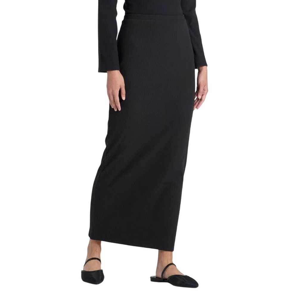 A New Day Women's Black Ribbed Knit Elastic Waist Long Maxi Skirt Size XXL